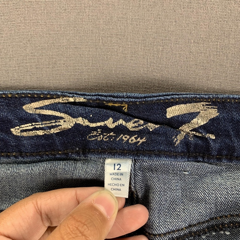 Seven7 Shorts Women 12 (36) Dark Wash Blue Weekend Short Denim Jean Stretch Jort - Picture 6 of 15